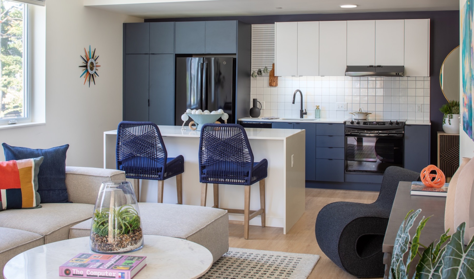 Luxury eat-in kitchen at The Frankie apartment complex in Portland