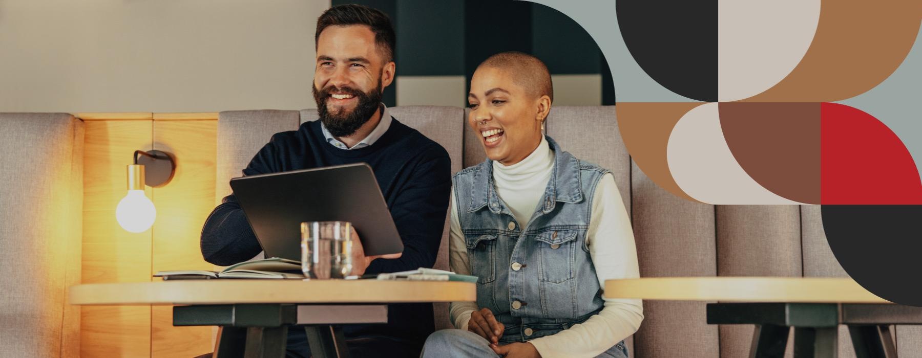 a man and a woman smiling