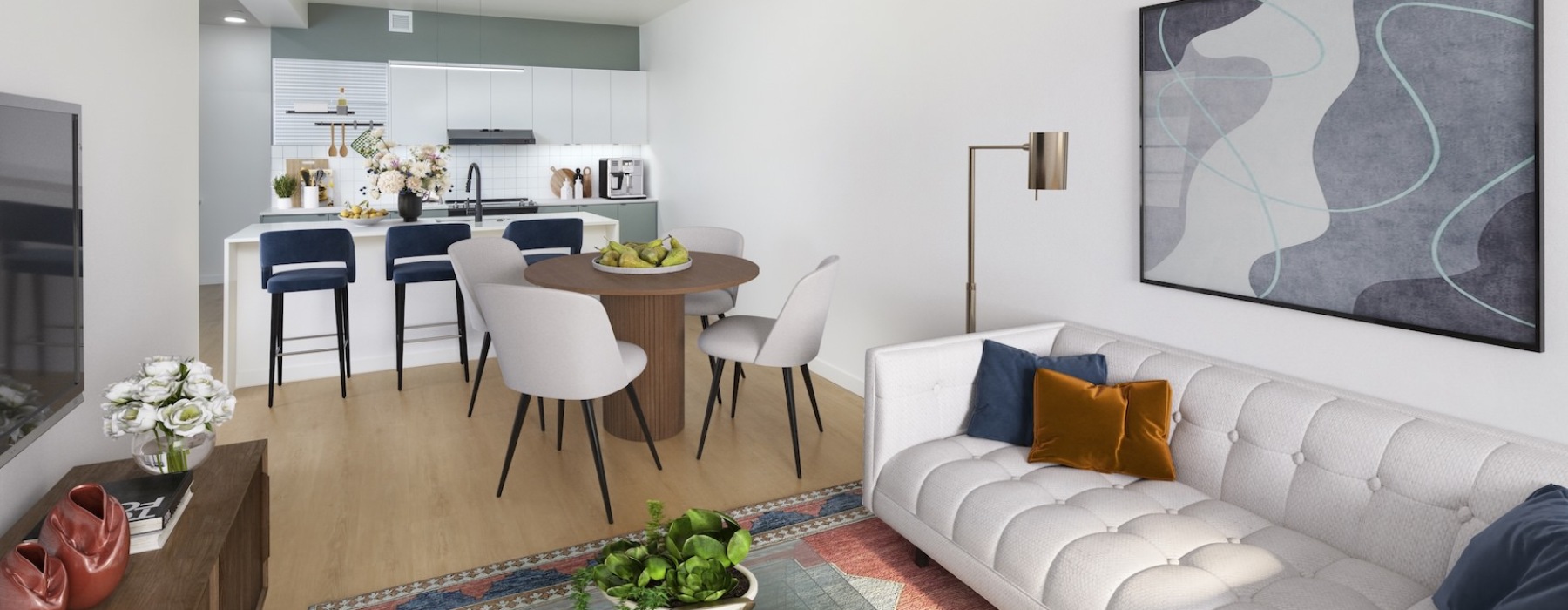 Open space living area with natural lighting