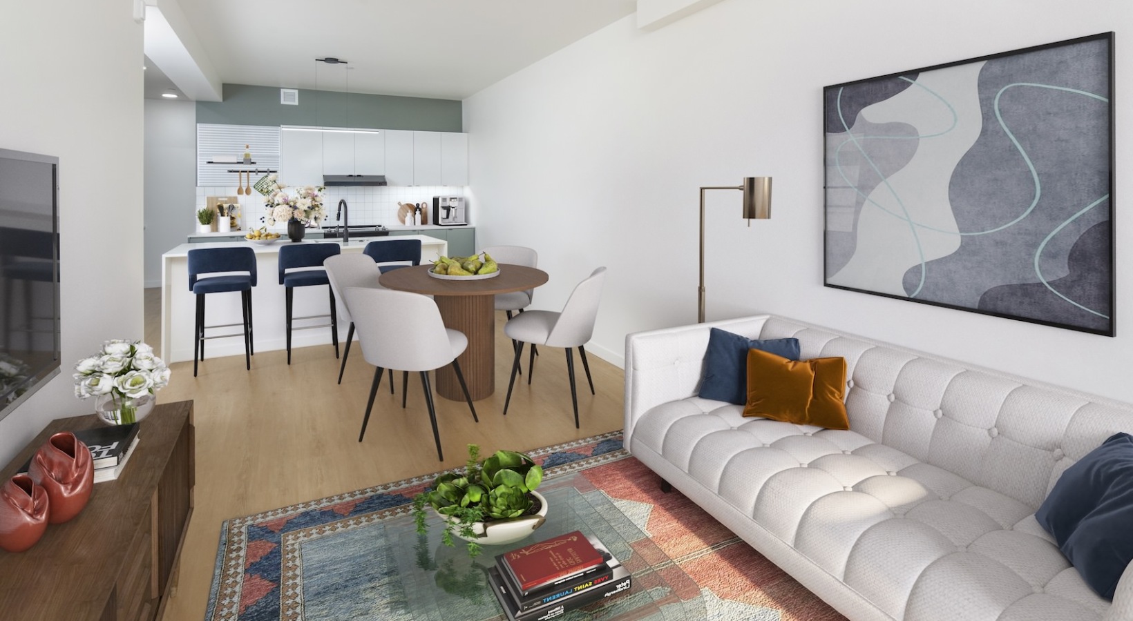 Open space living area with natural lighting